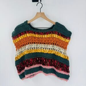 Zara Multicolor Chunky Crochet Knit Top Striped Boho Sleeveless Sweater Size M